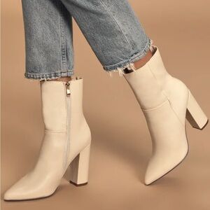 Lulus Dawson Bone Pebble Pointed Toe Mid-Calf Boots